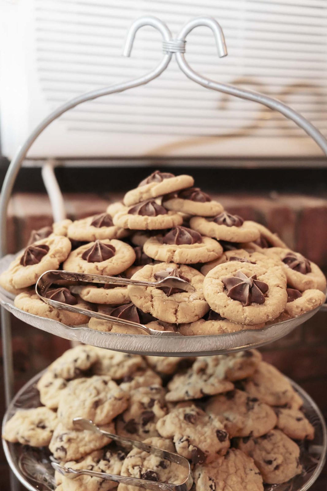 Tiered wedding cookie display with homemade cookies